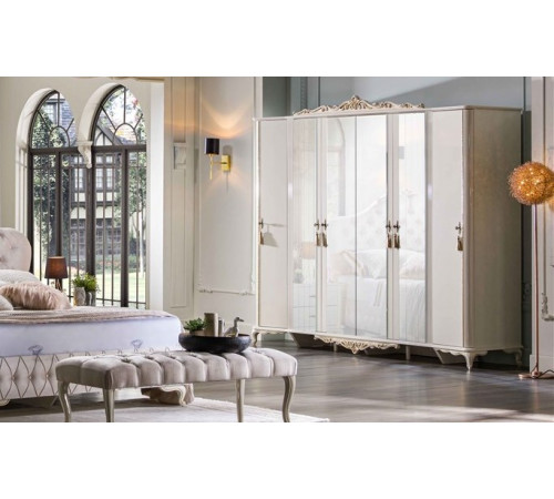 Шестистворчатый распашной шкаф для одежды и белья с зеркалом в спальню Мариана MARI