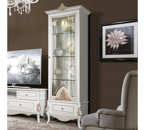 Витрина однодверная в гостиную Стелла (белый золото)