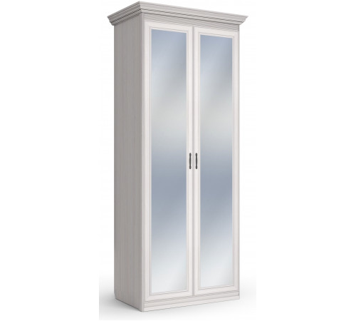 Шкаф 2-х дверный зеркальный Неаполь Ясень анкор светлый (патина "серебро")