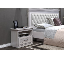 Кровать 1400/1600/1800 с подъемным механизмом Неаполь  Ясень анкор светлый (патина "серебро") экокожа polo белая